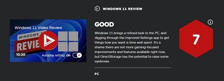 IGN为Window11打分：7分！可以下但没必要 - 1