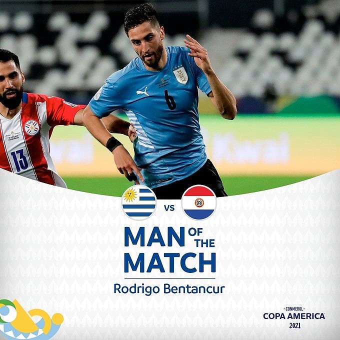 美洲杯官方：本坦库尔当选乌拉圭VS巴拉圭最佳球员 - 1