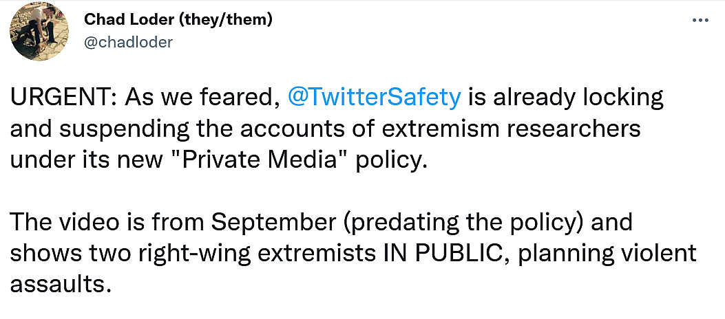 曝Twitter在极端分子滥用新私人媒体政策后误停了一些账号 - 1