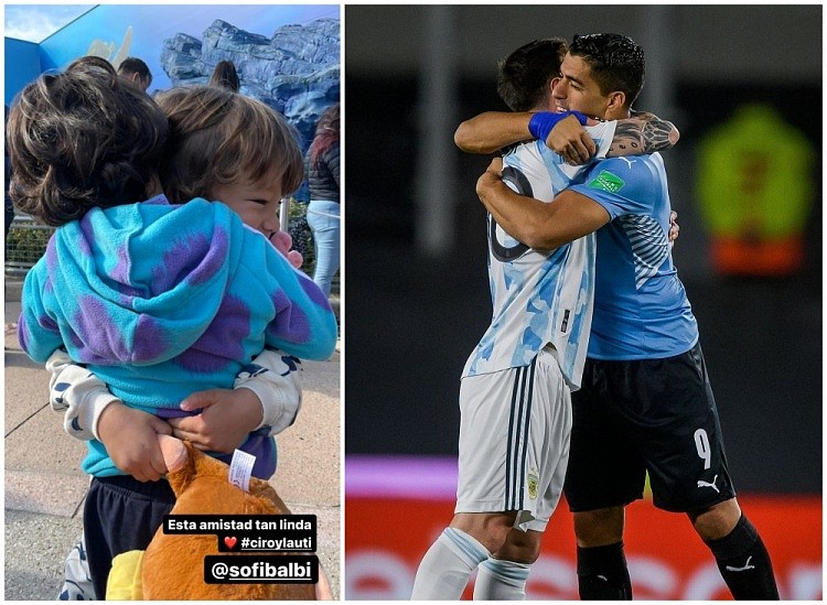 两代人的友谊❤️媒体将梅西苏牙以及两人儿子拥抱的照片拼在一起 - 1