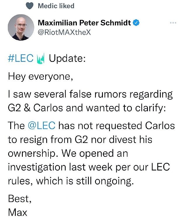 EMEA电竞负责人：LEC官方并没有剥夺卡洛斯的G2所有权 - 2