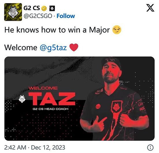 官宣：TaZ担任G2主教练！ - 1
