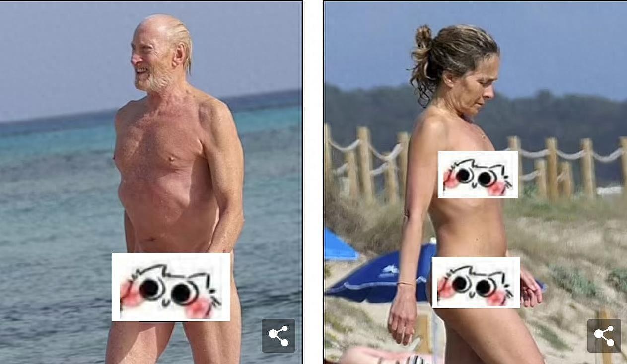 全裸在海滩上沐浴阳光，演员查尔斯·丹斯与小22岁的女友激情四射 - 1