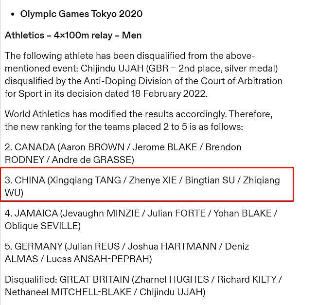 国际奥委会官宣：中国田径男子 4 × 100 米接力队获东京奥运会铜牌 - 1