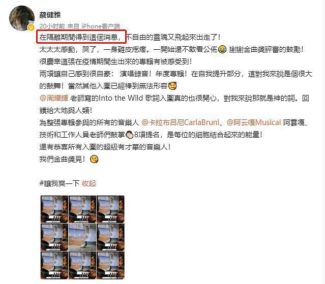 歌手蔡健雅确诊新冠 目前在台湾的家中隔离 - 3