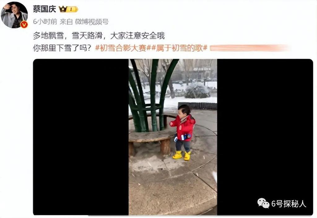 55 岁蔡国庆晒父子玩雪照被疑有三胎，宝宝自带微笑唇颜值高 - 1