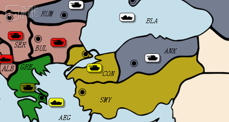 土耳其（黄色）被Cicero（灰色）领导的同盟联合围攻