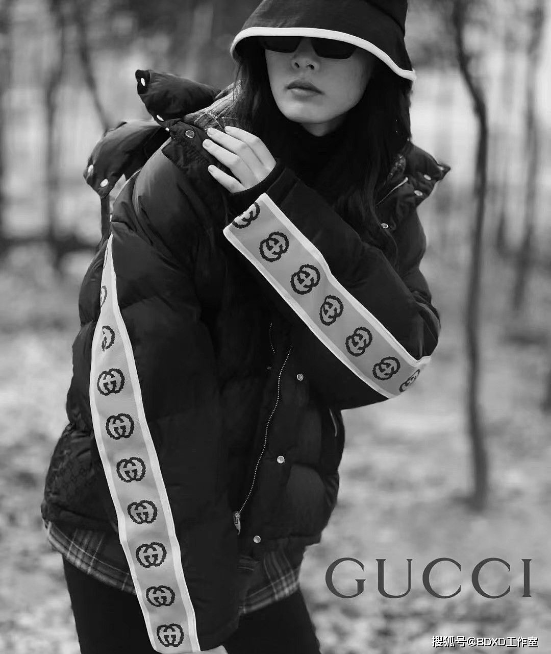 Gucci古驰21秋冬新款外套男经典双G暗纹老花反光织带连帽羽绒服 - 7