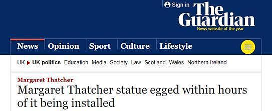 英媒：“铁娘子”撒切尔夫人雕像在家乡低调揭幕，落成不久就被扔鸡蛋 - 1