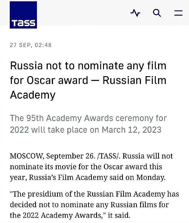 俄罗斯将不选送电影参与本届奥斯卡奖 - 2