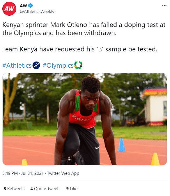 田径赛场再现兴奋剂 肯尼亚短跑选手被直接退赛