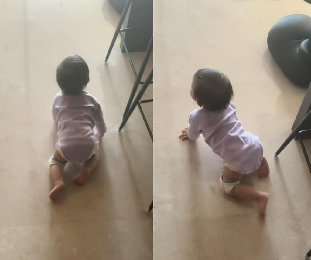 杜淳 1 岁女儿“小蛋饺”豪宅内练走路 穿纸尿裤跪地上乱爬 - 1