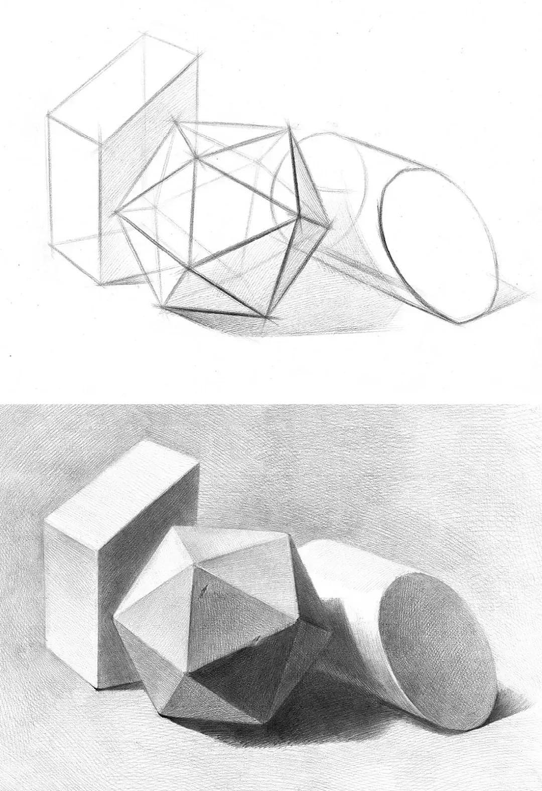素描基础 | 1- 7 由单体到组合（基础石膏几何形体）结构练习与光影表现 - 12