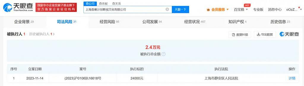 王思聪控股香蕉影业被强制执行 人民币为 2.4 万 - 2