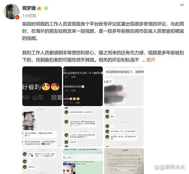 蒋梦婕发文控诉被偷拍，视频浏览量过百万，勒索罪犯已被警方控制 - 2