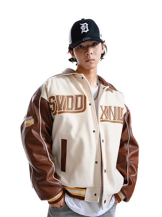 SVDDXNLY 美式复古重磅机车棒球服外套