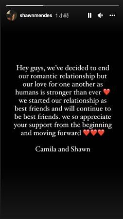 ▲▼尚恩曼德斯（Shawn Mendes）與卡蜜拉（Camila Cabello）在IG同步宣告分手。（圖／翻攝自IG）