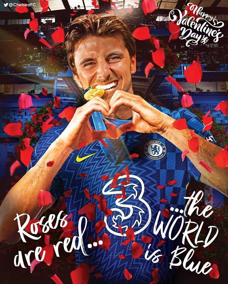 切尔西情人节海报——芒特咬金牌比心：玫瑰是红色，世界是蓝色 - 1