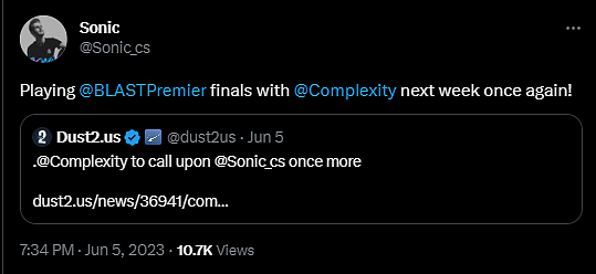 Sonic将在BLAST春决继续担任Complexity替补 - 1