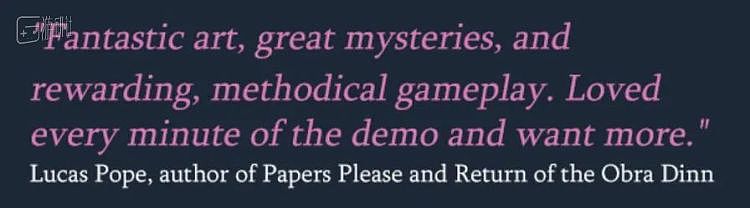 这句Lucas的盛赞也被制作组放到了Steam商店游戏介绍里