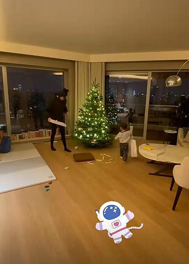 奚梦瑶与儿子装扮圣诞树 2 岁何广燊当小助手 - 8