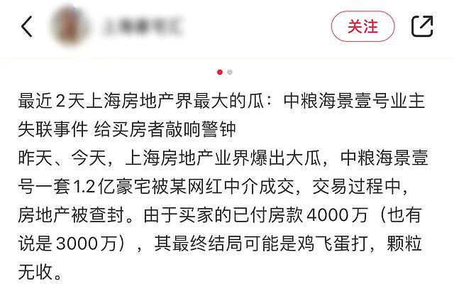曝网红买 1.2 亿上海豪宅，过户时房产被查封卖家失联，白冰等躺枪 - 1