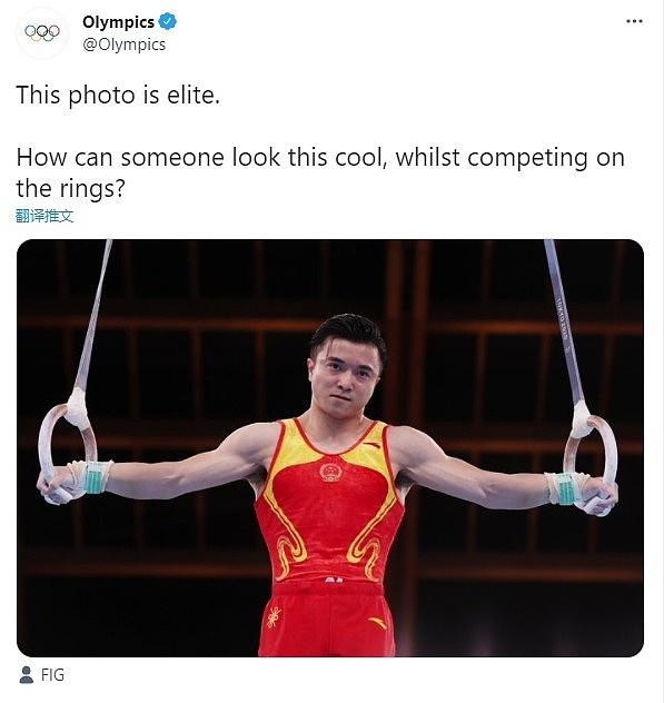 奥运官推发刘洋酷图：怎么会有人在吊环上这么酷 - 1