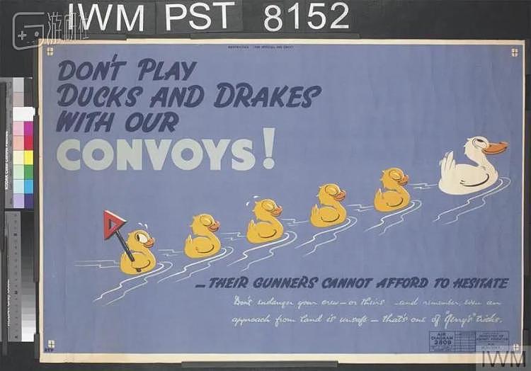 二战期间融合了“ducks and drakes”鸭子和打水漂两种含义绘制的海报