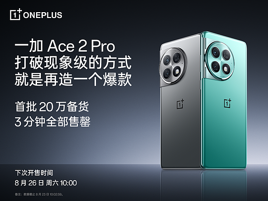 一加 Ace 2 Pro 首销即爆，首批 20 万台备货 3 分钟售罄 - 1