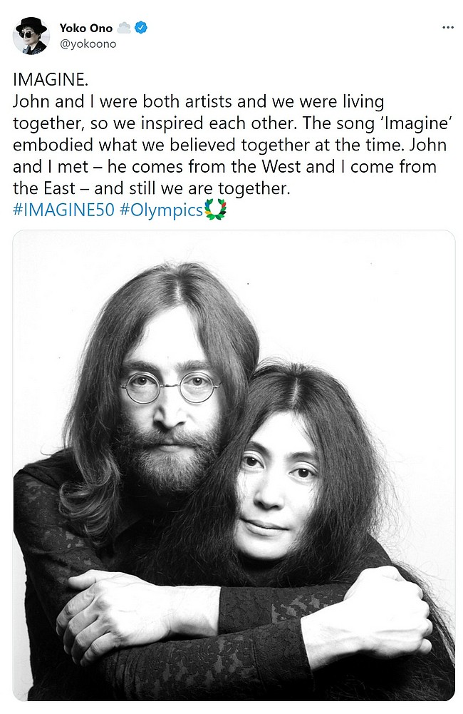 奥运开幕式再度演绎列侬名曲 小野洋子：仍与他同在 - 2