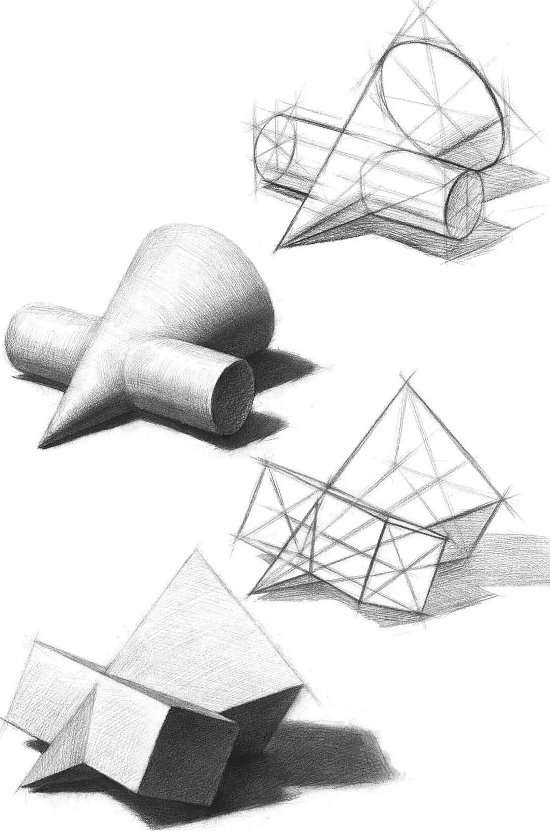 素描基础 | 1- 7 由单体到组合（基础石膏几何形体）结构练习与光影表现 - 14