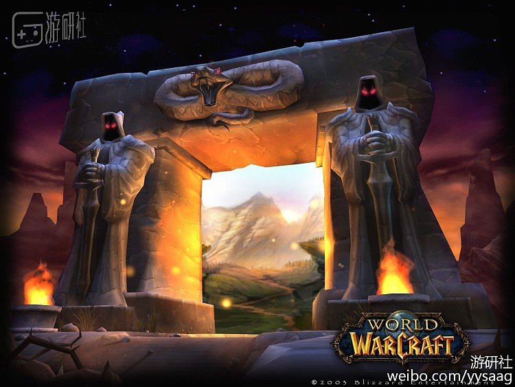 这个黑暗之门的背景是很多《魔兽世界》玩家非常熟悉的界面，在游戏里兽人通过黑暗之门进入艾泽拉斯，在现实中玩家们也是通过这个界面进入到艾泽拉斯的世界之中。图片来自暴雪2003年官方壁纸。