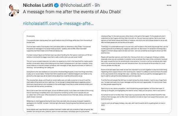 拉蒂菲打破沉默谴责网络暴力 F1车队进行集体声援 - 1