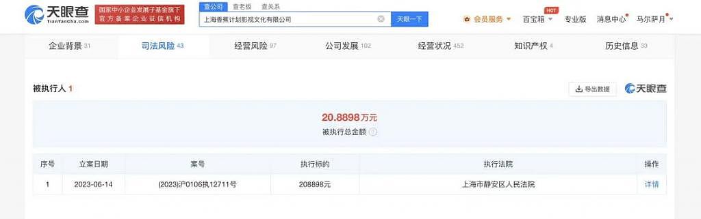 王思聪公司被强制执行 20 万 其持股比例 87.13% - 1