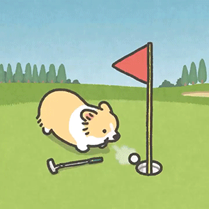 可爱的小柯基打高尔夫