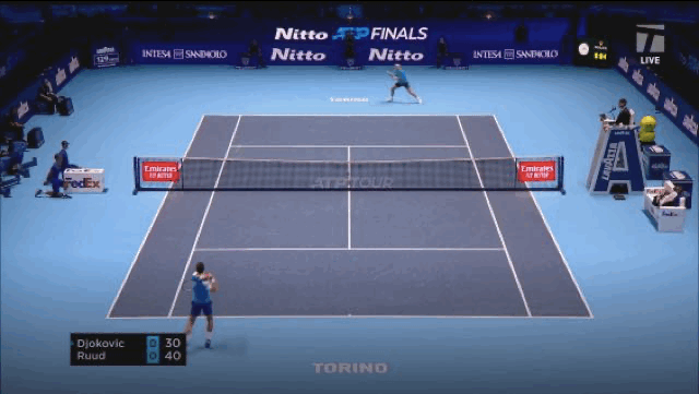 GIF-ATP总决赛德约开场遭破发 网前摔倒快速回位 - 1