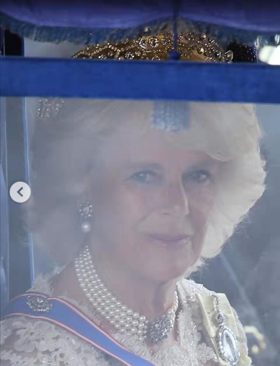 英女王用专门首饰固定缎带，而卡米拉则用玛丽的胸针，比戴妃还壕 - 9
