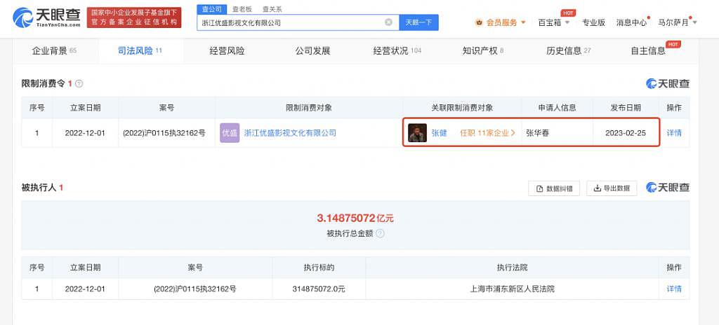 张若昀父亲及公司被限消！曾被强制执行 3.1 亿余元 - 1