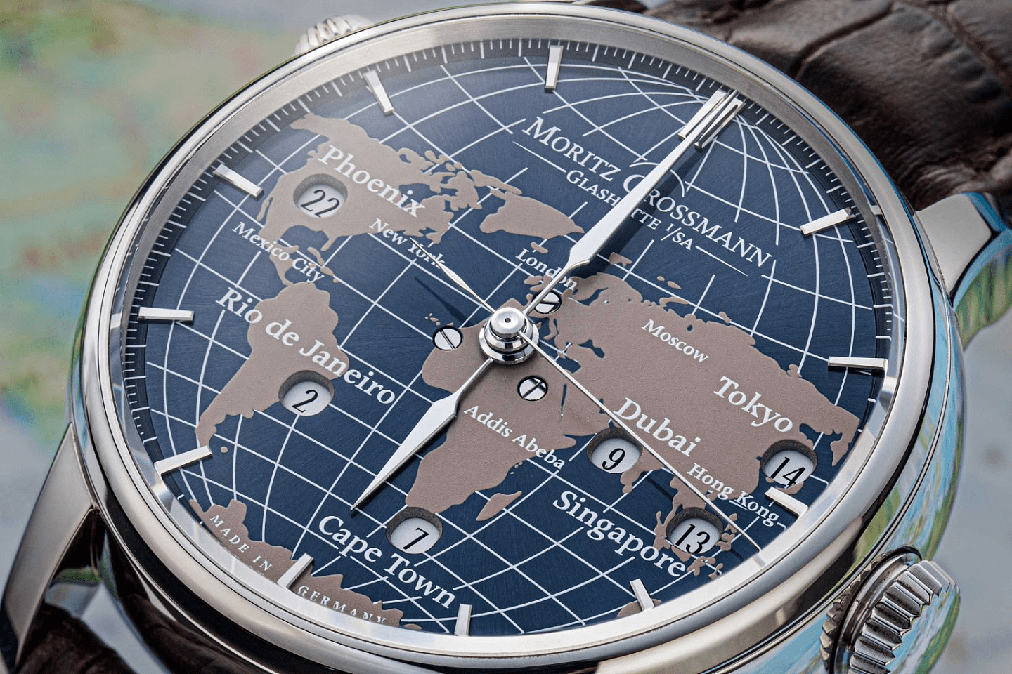 Moritz Grossmann“世界时”腕表，可以同步显示7个城市时区 - 4