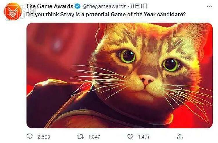 2022年8月TGA官方推特 询问网友《Stray》是否应该被提名年度最佳游戏