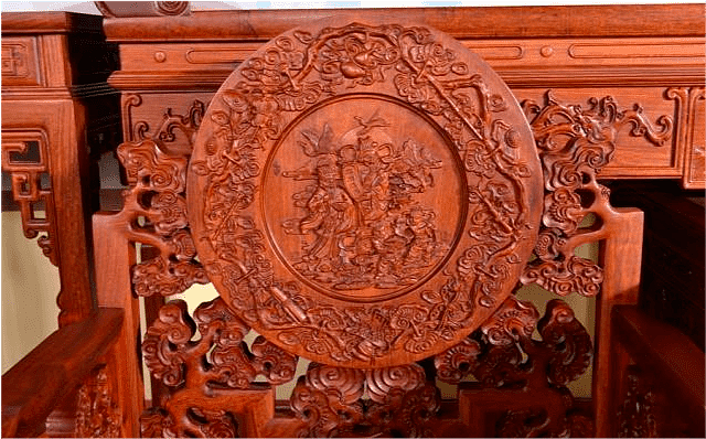 缅甸花梨百福大中堂这是一个红木中堂十二件套。采用的是缅甸花梨木芯材作原料 - 4