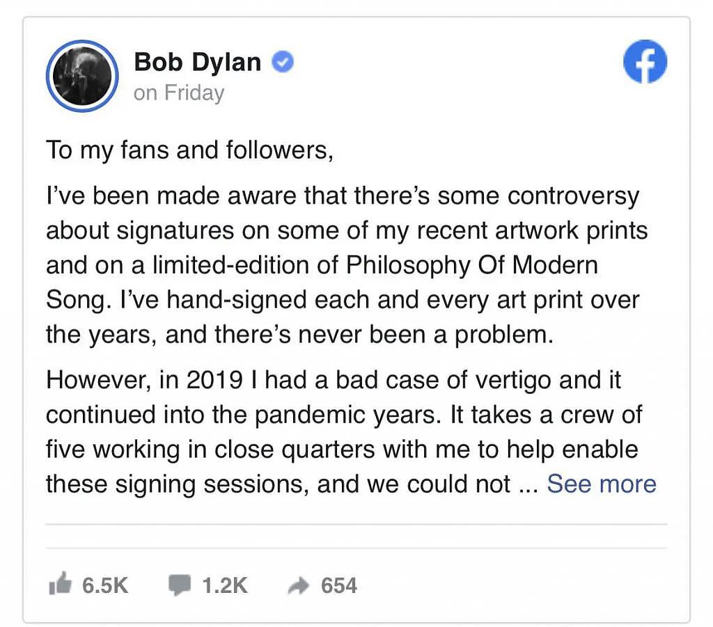 鲍勃 · 迪伦卖假签名道歉，你被明星假签名骗过多少钱？ - 2