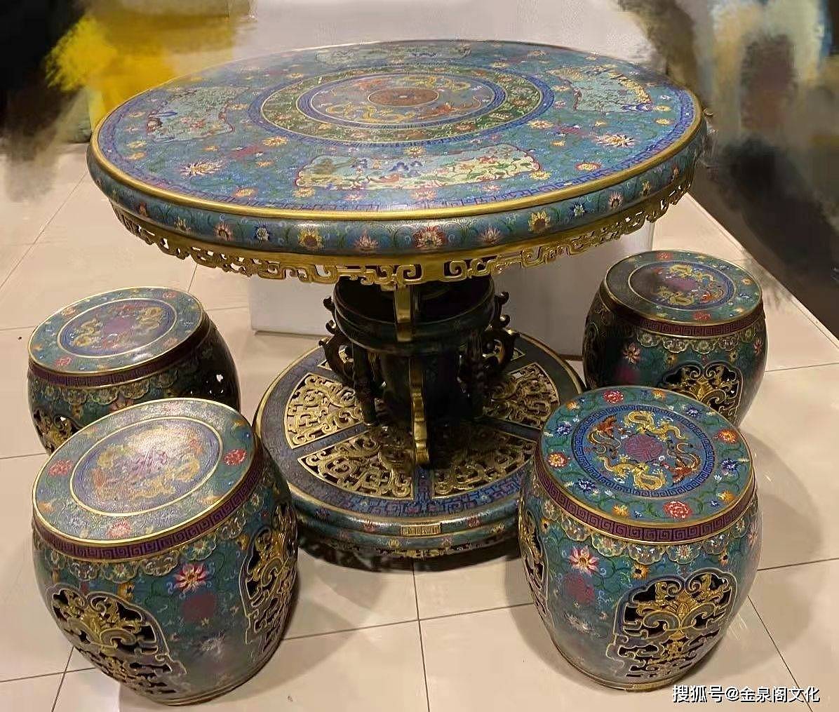 精铸铜胎掐丝珐琅景泰蓝桌凳一套五件 - 8