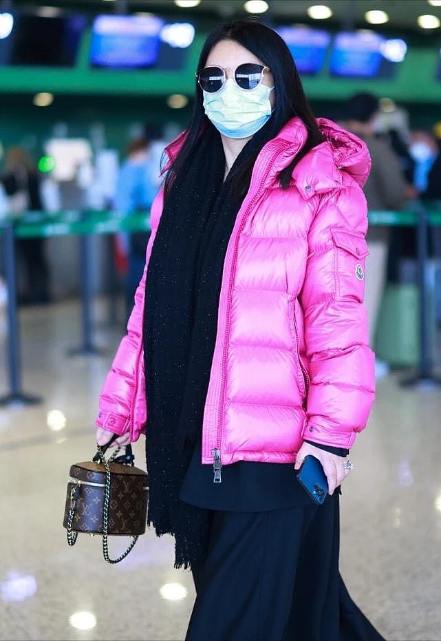 李湘高调走机场！穿亮粉色羽绒服拎两万的包，身材圆润超有富婆范 - 8