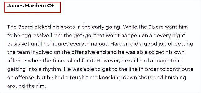 费城媒体给哈登评C+！两分球6中0引吐槽：罚球有贡献篮下难得分 - 2