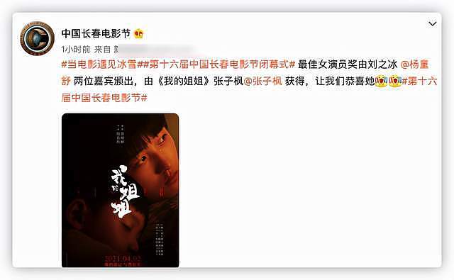 长春电影节结果出炉：张子枫获影后被赞实至名归，43岁刘烨夺影帝 - 2