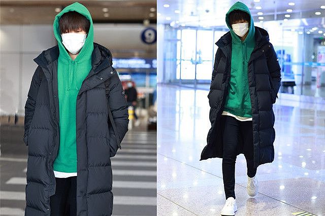 过年回家学明星，走机场内搭连帽衫，李宇春的黑+绿时髦又有活力 - 1
