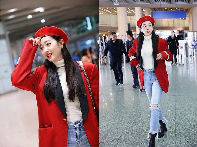 蒋梦婕素颜现身机场，身穿红色灯芯绒外套喜庆优雅，看着好低调 - 8
