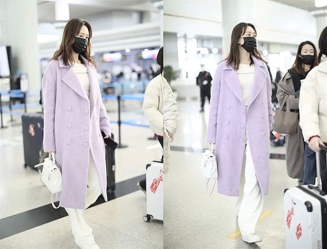 王鸥机场造型不逊色明侦！穿香芋紫大衣气质出众，超模身材惹人羡 - 6