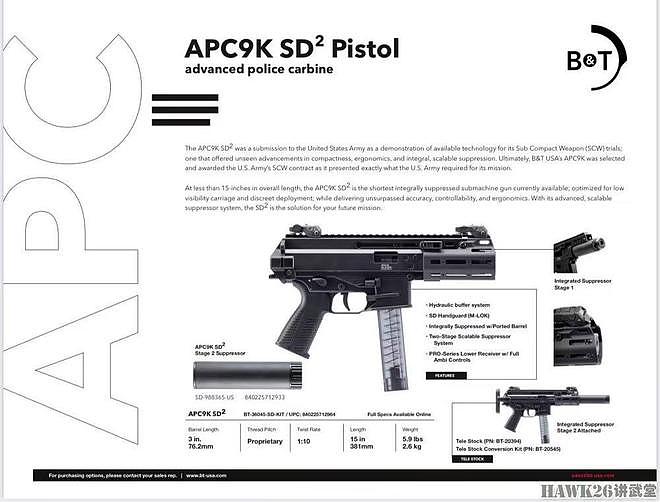 B&T美国公司APC9K SD2微声冲锋枪 外形紧凑 配备可扩展消音器 - 5
